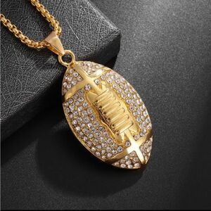 Diamond Encrusted Gold Football Necklace